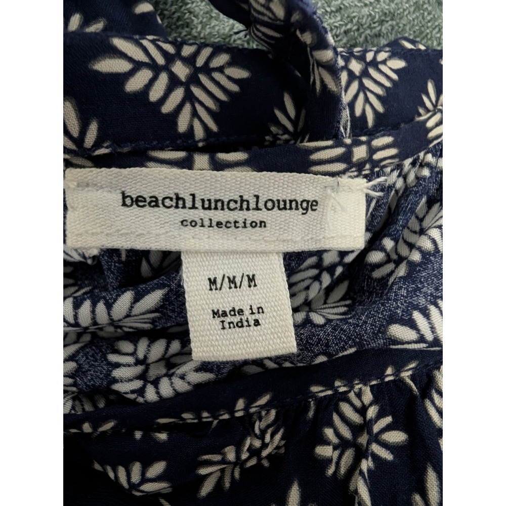 Beachlunchlounge Navy Blue Geometric Print Tie Shoulder Tiered Maxi Dress Medium - Picture 3 of 3